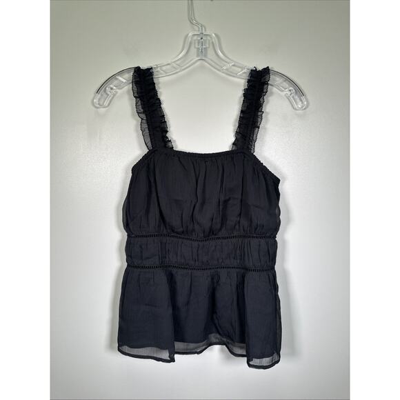 Old Navy Tops - Old Navy Ruffle Strap Cami Tank Women’s S Black Baby Top Chiffon‎ Preppy